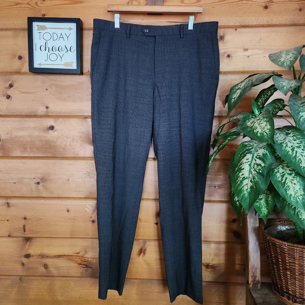 Lands' End Classic Slim Gray Wool Houndstooth Dress Pant Slack Stretch Sz 35 X31